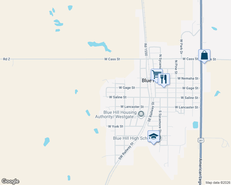 map of restaurants, bars, coffee shops, grocery stores, and more near 151 South Cherry Street in Blue Hill