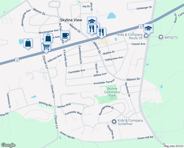 map of restaurants, bars, coffee shops, grocery stores, and more near 7726 Althea Avenue in Harrisburg