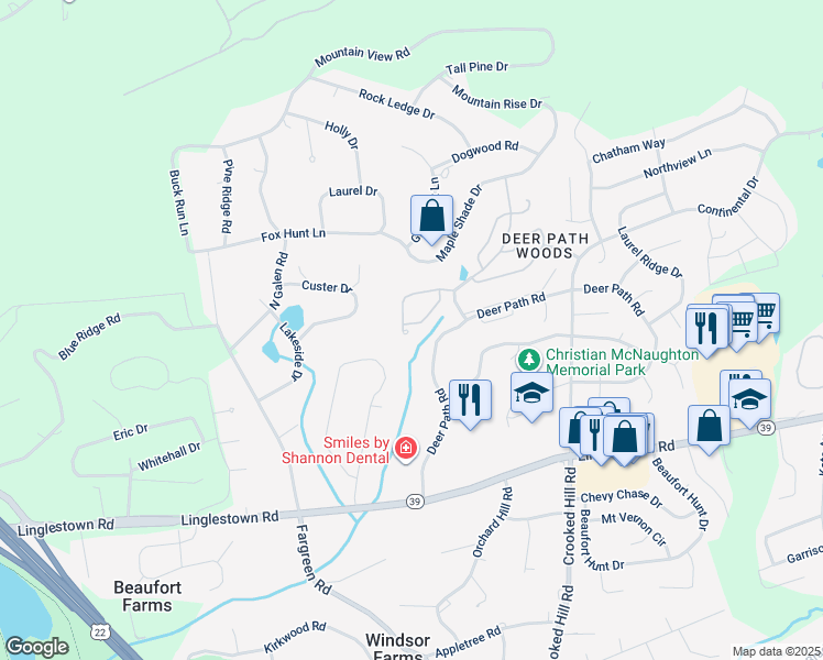 map of restaurants, bars, coffee shops, grocery stores, and more near 240 Forest Oak Ln in Harrisburg