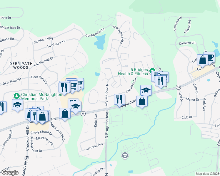 map of restaurants, bars, coffee shops, grocery stores, and more near 4511 North Progress Avenue in Harrisburg