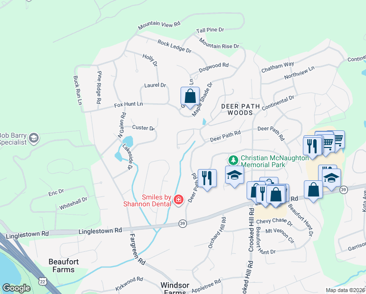 map of restaurants, bars, coffee shops, grocery stores, and more near 240 Forest Oak Lane in Harrisburg