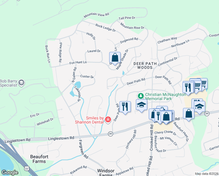map of restaurants, bars, coffee shops, grocery stores, and more near 240 Forest Oak Lane in Harrisburg