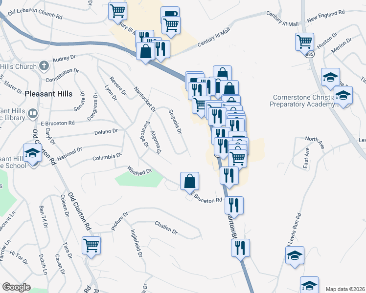 map of restaurants, bars, coffee shops, grocery stores, and more near 502 Sequoia Drive in Pittsburgh
