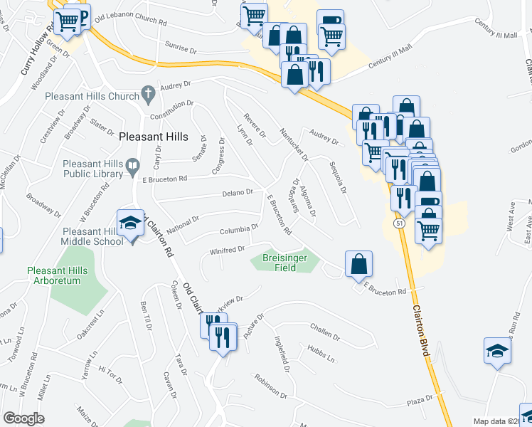 map of restaurants, bars, coffee shops, grocery stores, and more near 248 National Drive in Pittsburgh