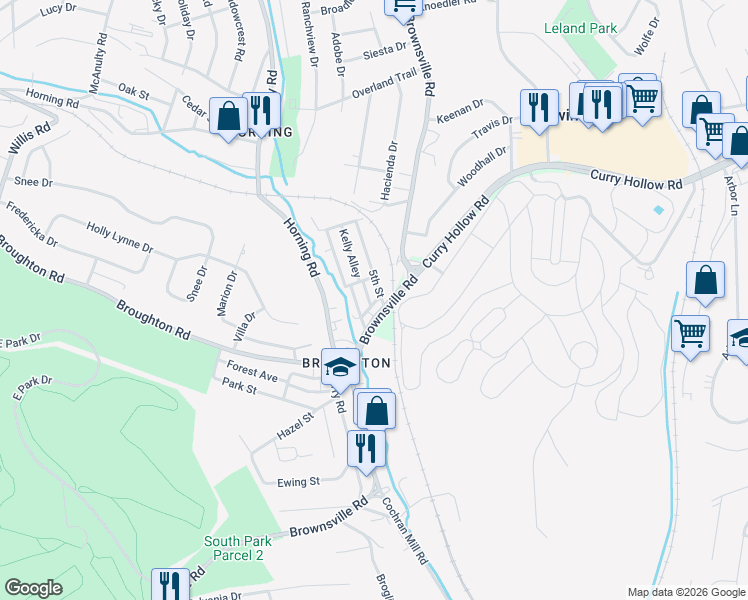 map of restaurants, bars, coffee shops, grocery stores, and more near 5600 Brownsville Road in Pittsburgh