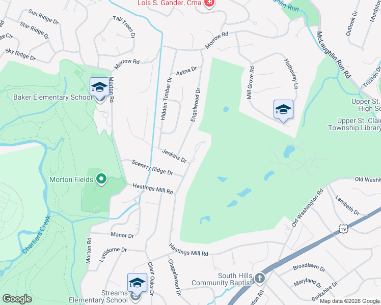 map of restaurants, bars, coffee shops, grocery stores, and more near 2381 Engelwood Drive in Pittsburgh