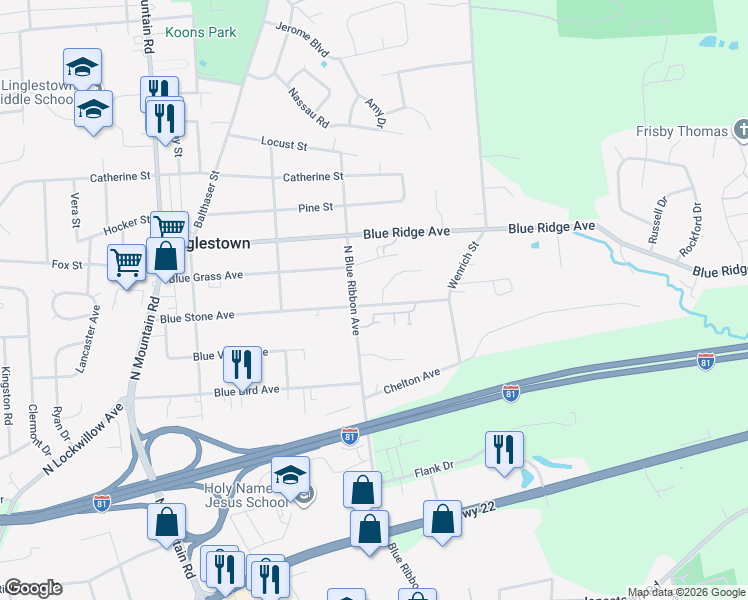 map of restaurants, bars, coffee shops, grocery stores, and more near 6308 Blue Stone Avenue in Harrisburg