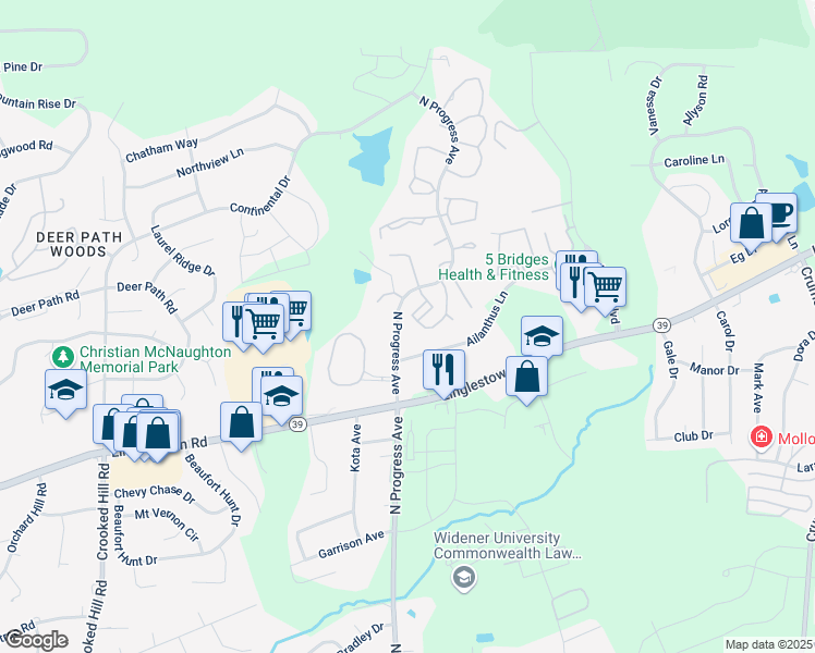 map of restaurants, bars, coffee shops, grocery stores, and more near 4511 North Progress Avenue in Harrisburg