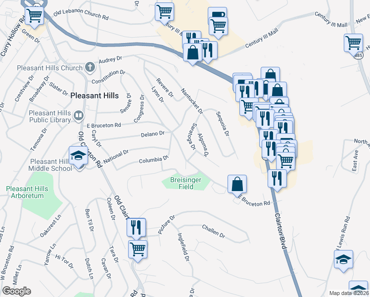 map of restaurants, bars, coffee shops, grocery stores, and more near 337 E Bruceton Rd in Pittsburgh