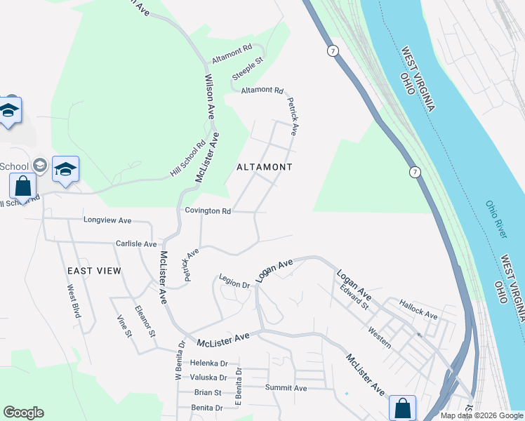 map of restaurants, bars, coffee shops, grocery stores, and more near 314 Petrick Avenue in Mingo Junction