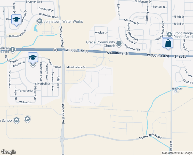 map of restaurants, bars, coffee shops, grocery stores, and more near 6086 West South 1st Street in Johnstown