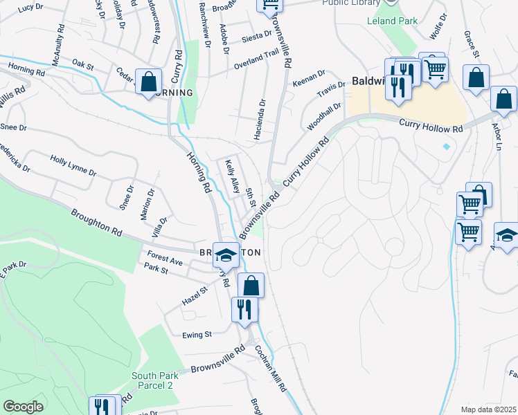 map of restaurants, bars, coffee shops, grocery stores, and more near 5600 Brownsville Road in Pittsburgh