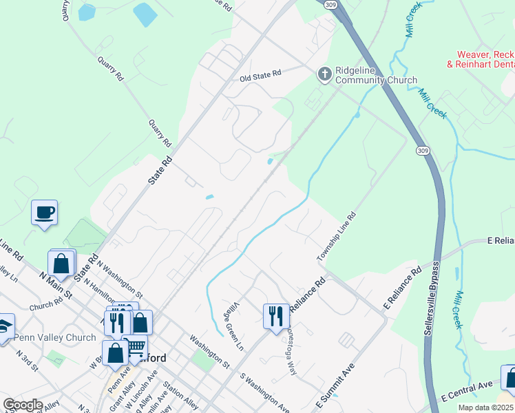 map of restaurants, bars, coffee shops, grocery stores, and more near 703 Wexford Way in Telford