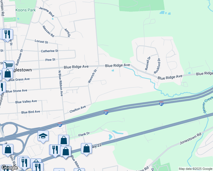 map of restaurants, bars, coffee shops, grocery stores, and more near 6555 Danner Rd in Harrisburg