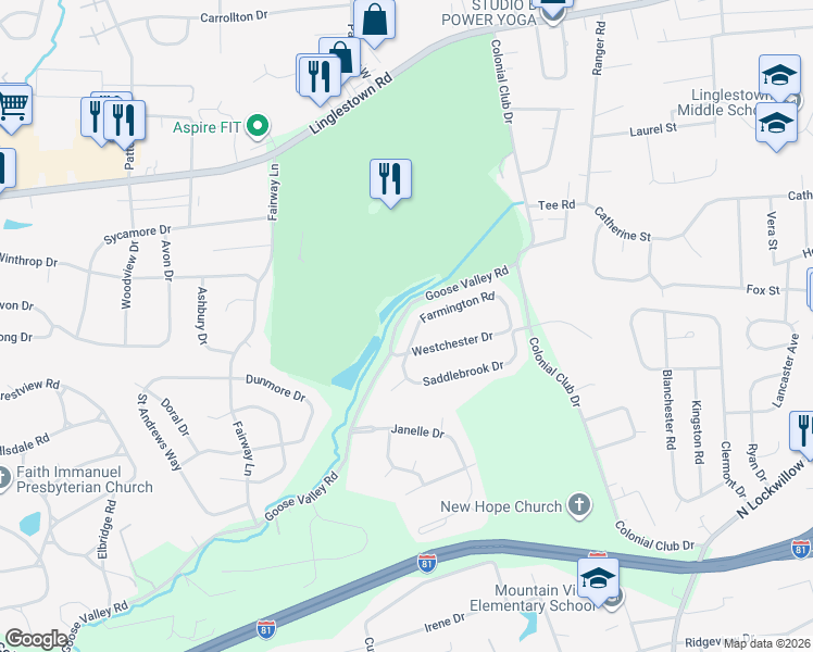 map of restaurants, bars, coffee shops, grocery stores, and more near 4970 Farmington Road in Harrisburg