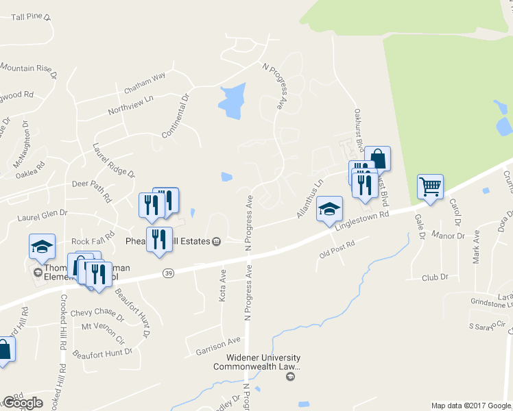 map of restaurants, bars, coffee shops, grocery stores, and more near 4525 North Progress Avenue in Harrisburg