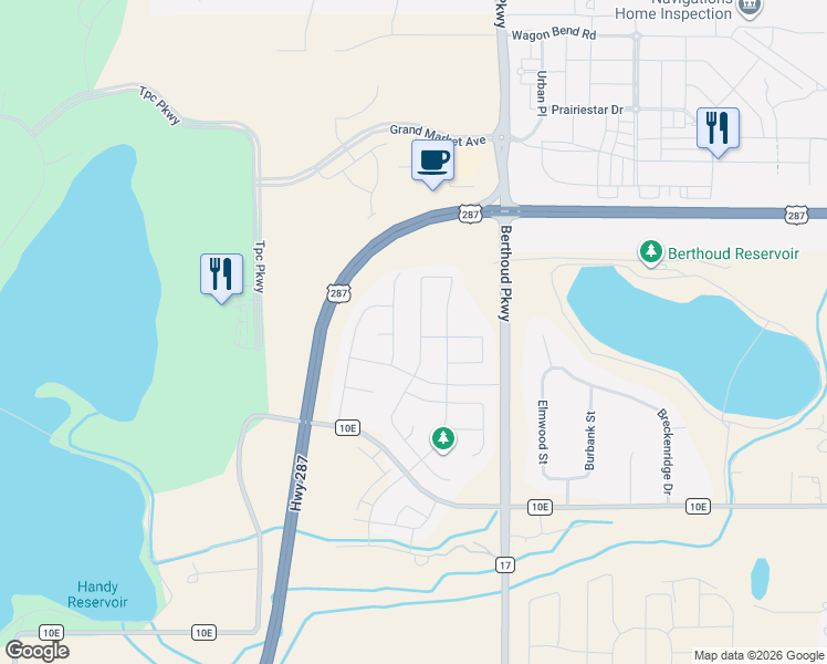 map of restaurants, bars, coffee shops, grocery stores, and more near 2403 Tabor Street in Berthoud