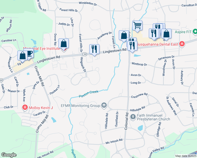 map of restaurants, bars, coffee shops, grocery stores, and more near 208 Ringneck Drive in Harrisburg