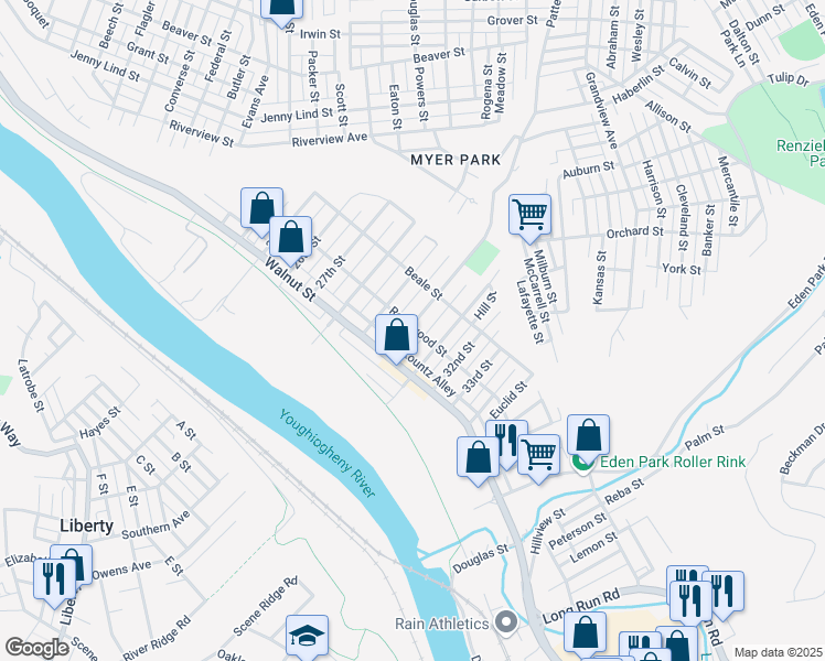 map of restaurants, bars, coffee shops, grocery stores, and more near 321 31st Street in McKeesport