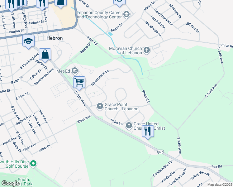 map of restaurants, bars, coffee shops, grocery stores, and more near 374 Acorn Circle in Lebanon