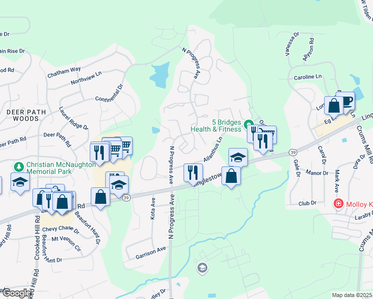 map of restaurants, bars, coffee shops, grocery stores, and more near 4567 North Progress Avenue in Harrisburg