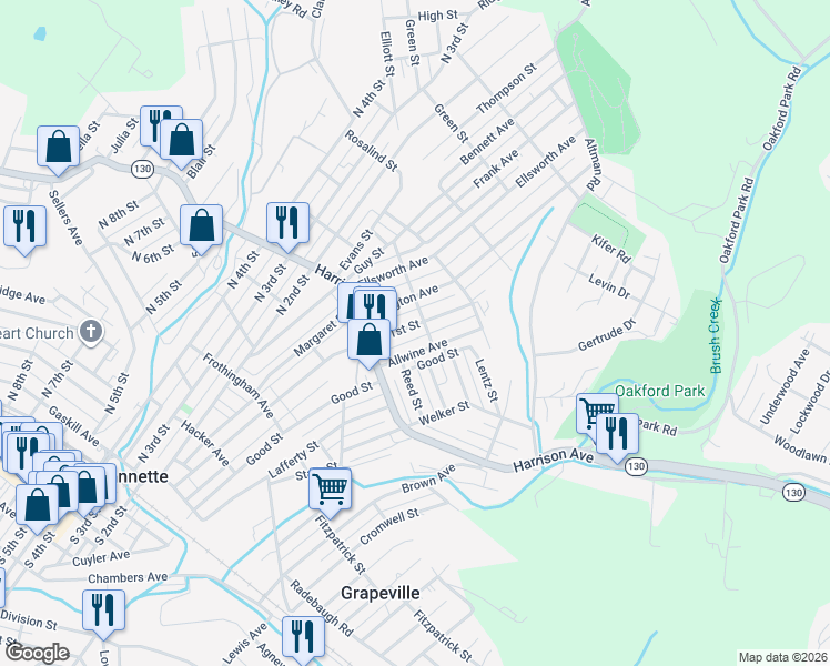 map of restaurants, bars, coffee shops, grocery stores, and more near 801 Allwine Avenue in Jeannette