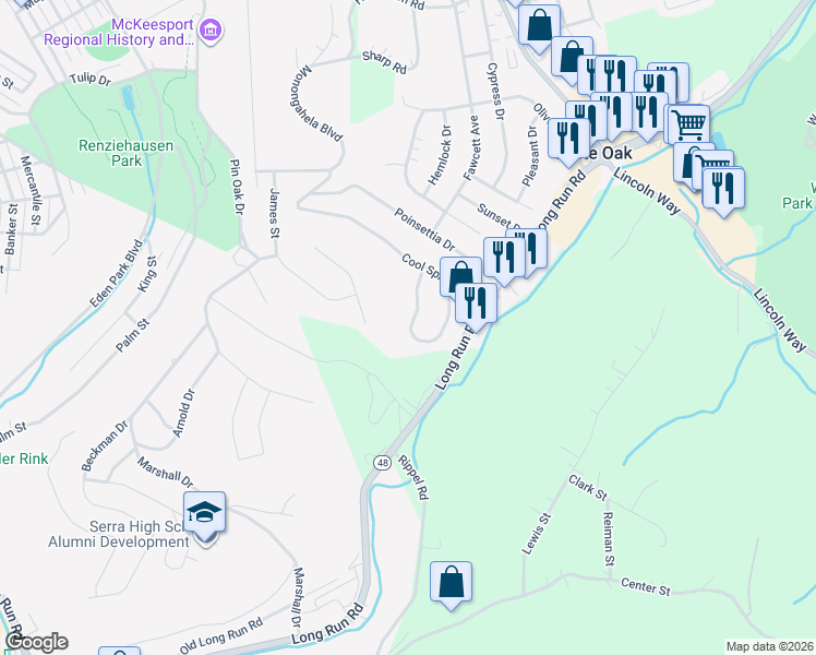 map of restaurants, bars, coffee shops, grocery stores, and more near 143 Royal Oak Drive in White Oak
