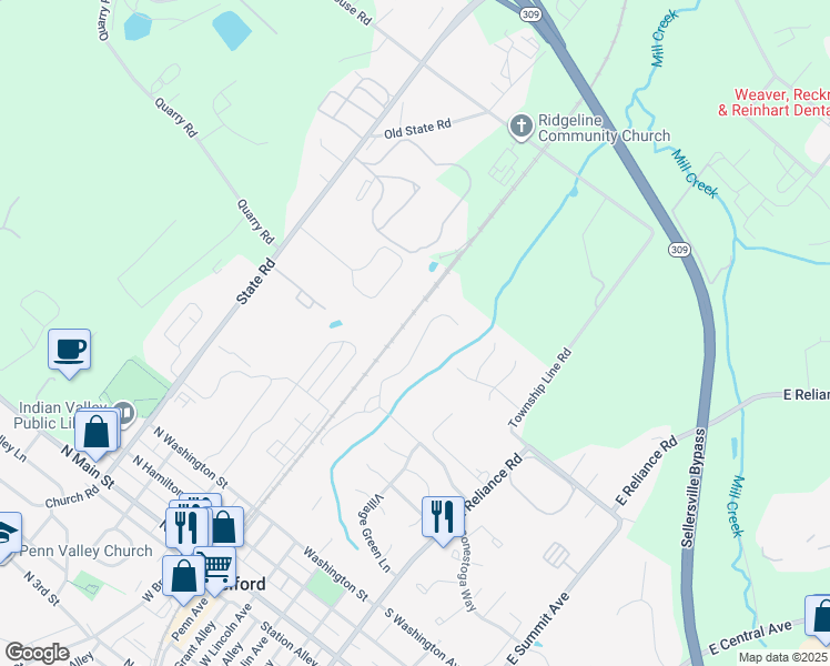 map of restaurants, bars, coffee shops, grocery stores, and more near 715 Wexford Way in Telford