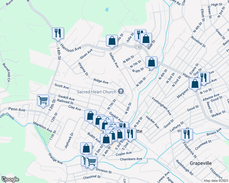 map of restaurants, bars, coffee shops, grocery stores, and more near 504 Cowan Avenue in Jeannette