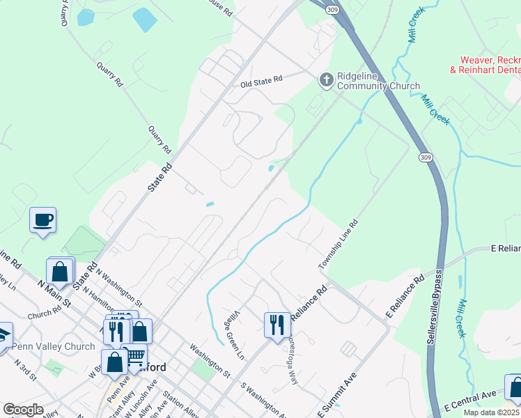 map of restaurants, bars, coffee shops, grocery stores, and more near 703 Wexford Way in Telford