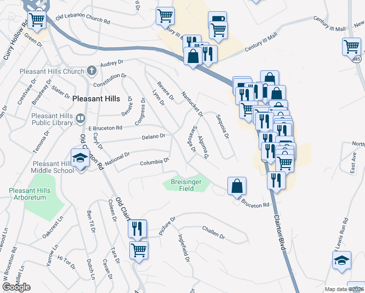 map of restaurants, bars, coffee shops, grocery stores, and more near 337 East Bruceton Road in Pittsburgh