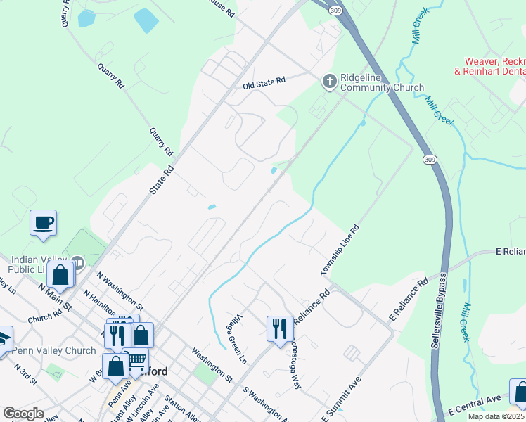 map of restaurants, bars, coffee shops, grocery stores, and more near 723 Wexford Way in Telford