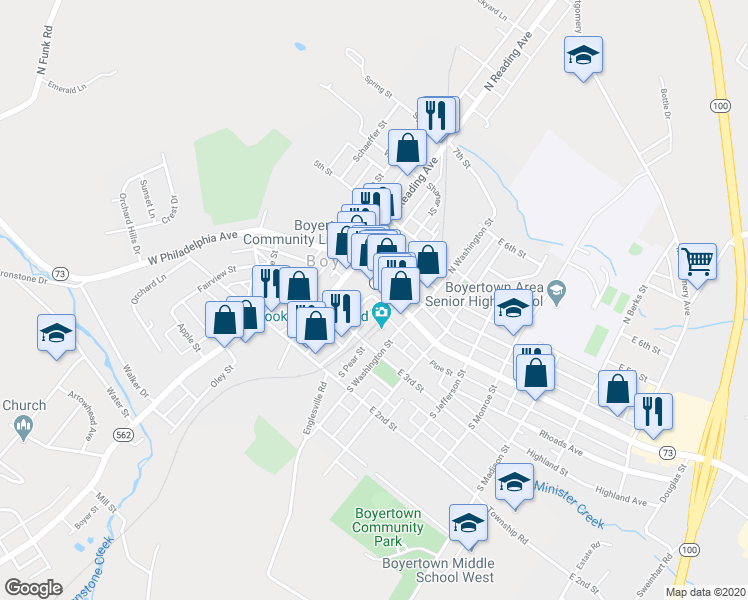 map of restaurants, bars, coffee shops, grocery stores, and more near 15 South Chestnut Street in Pottstown