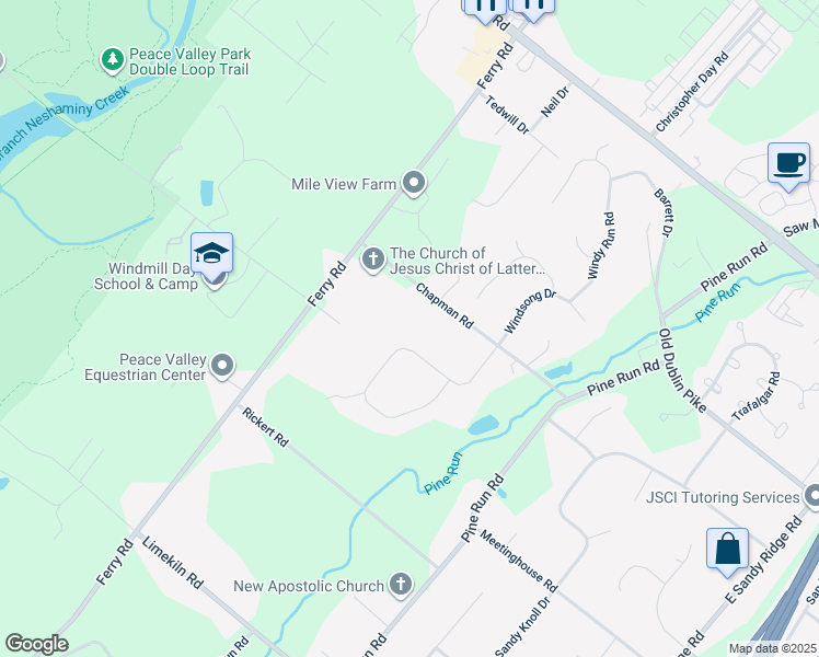 map of restaurants, bars, coffee shops, grocery stores, and more near 35 Pine Mill Circle in Doylestown
