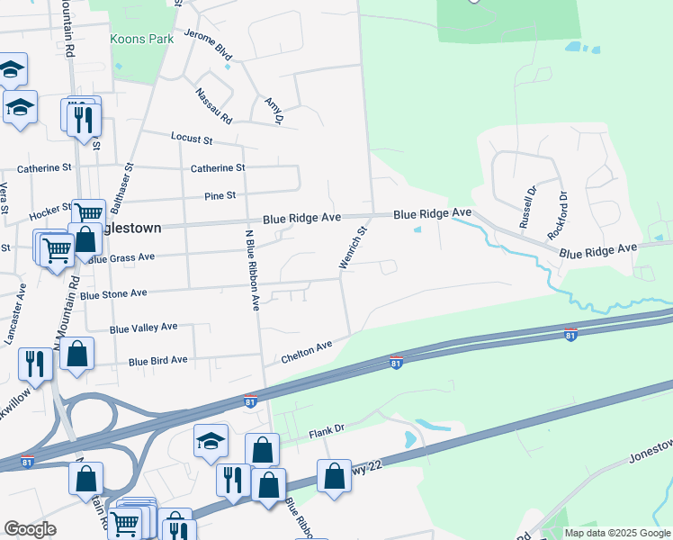 map of restaurants, bars, coffee shops, grocery stores, and more near 600 Wenrich Street in Harrisburg