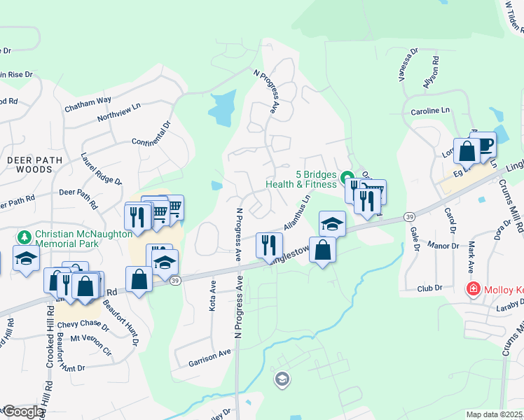 map of restaurants, bars, coffee shops, grocery stores, and more near 4575 North Progress Avenue in Harrisburg