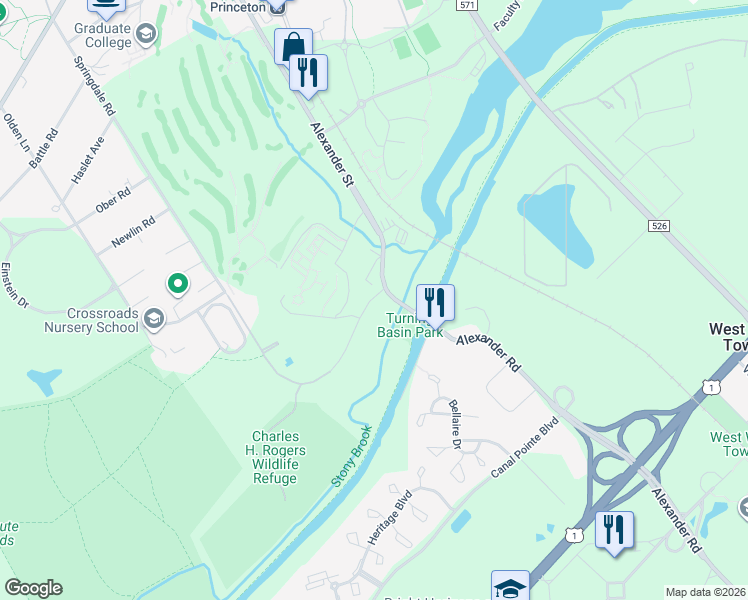 map of restaurants, bars, coffee shops, grocery stores, and more near 26 Lawrence Drive in Princeton