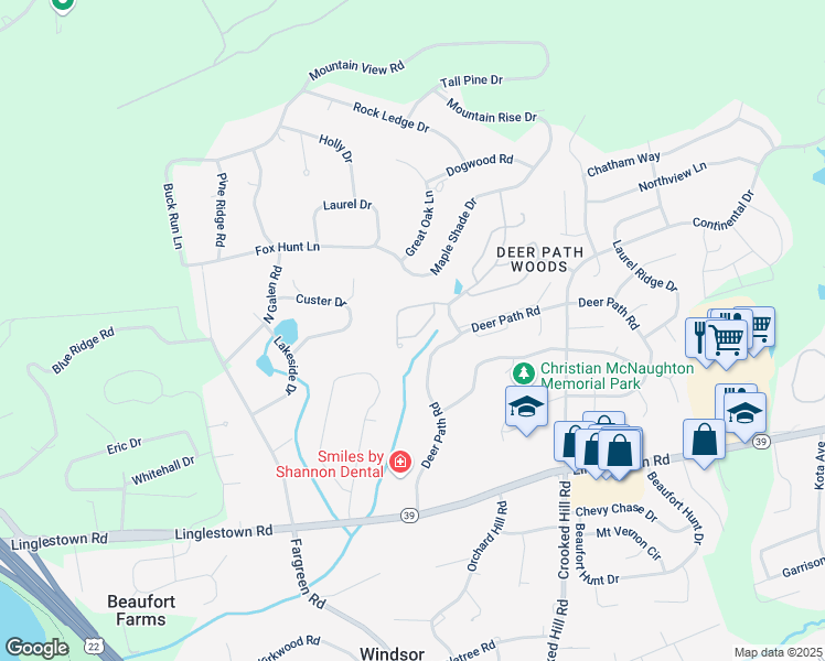 map of restaurants, bars, coffee shops, grocery stores, and more near 223 Forest Oak Lane in Harrisburg