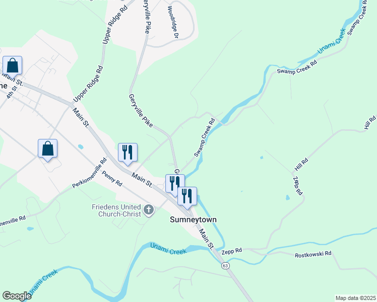 map of restaurants, bars, coffee shops, grocery stores, and more near 39-78 Creek Lane in Green Lane