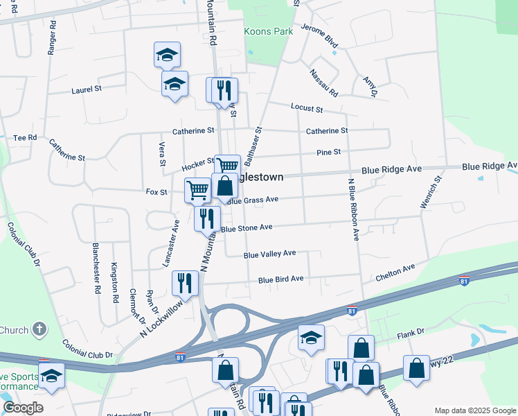 map of restaurants, bars, coffee shops, grocery stores, and more near 605 Blue Eagle Avenue in Harrisburg