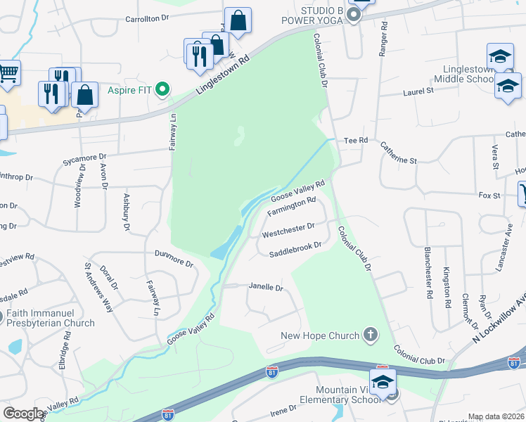 map of restaurants, bars, coffee shops, grocery stores, and more near 4970 Farmington Road in Harrisburg