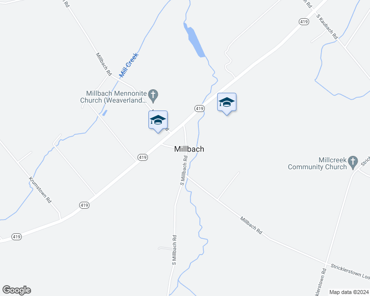 map of restaurants, bars, coffee shops, grocery stores, and more near 13 South Millbach Road in Newmanstown