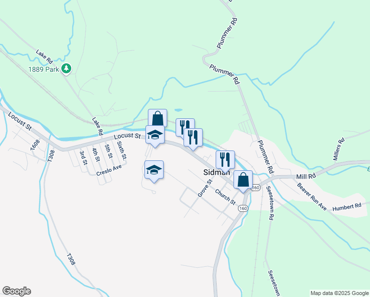 map of restaurants, bars, coffee shops, grocery stores, and more near Pennsylvania 869 in Sidman