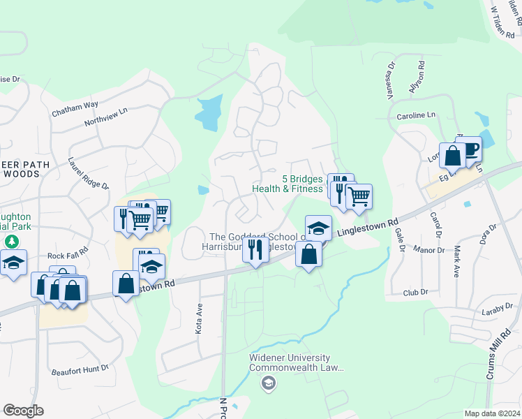 map of restaurants, bars, coffee shops, grocery stores, and more near 4651 North Progress Avenue in Harrisburg