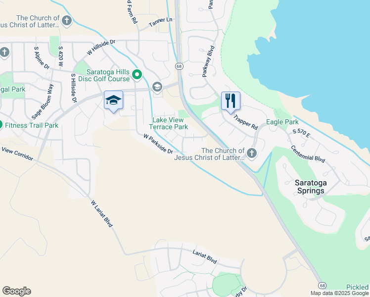 map of restaurants, bars, coffee shops, grocery stores, and more near 1608 South Terrace Road in Saratoga Springs