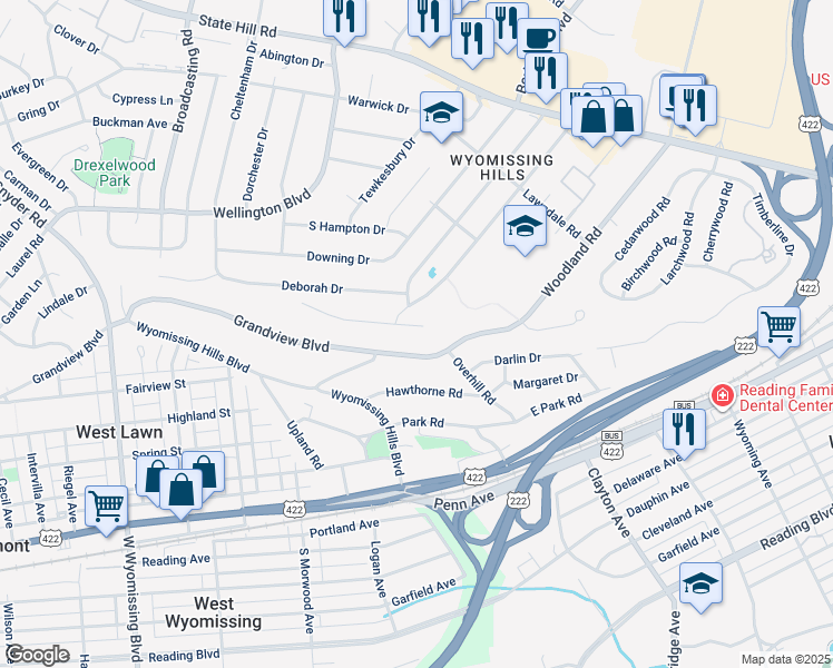 map of restaurants, bars, coffee shops, grocery stores, and more near 95 Gail Circle in Reading