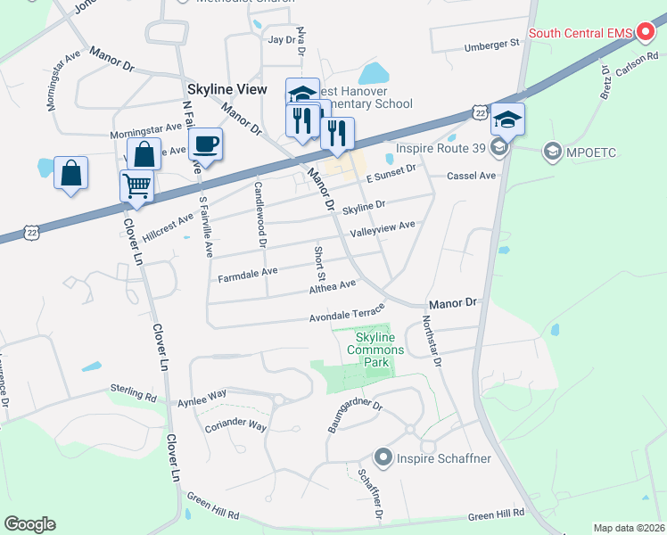 map of restaurants, bars, coffee shops, grocery stores, and more near 7732 Althea Avenue in Harrisburg