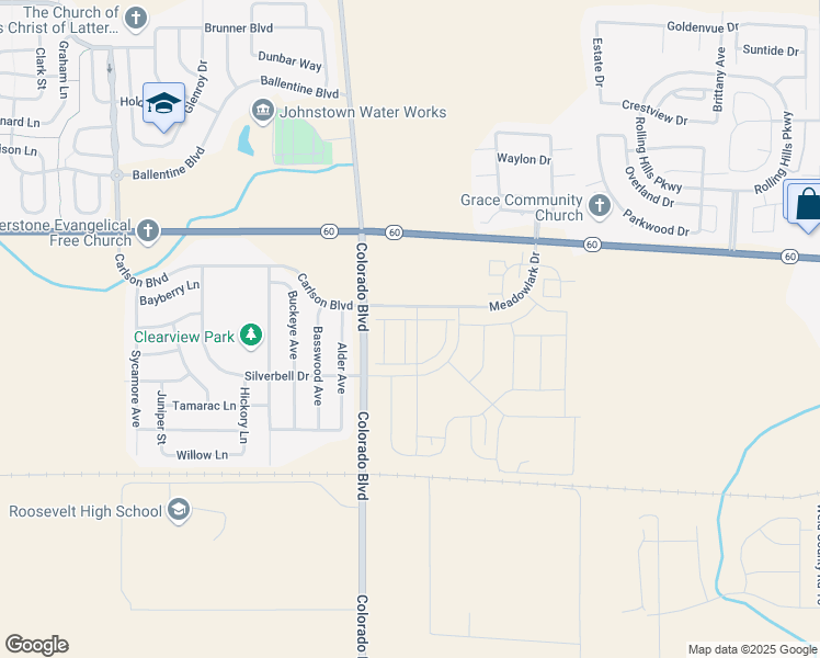 map of restaurants, bars, coffee shops, grocery stores, and more near 233 Shoveler Way in Johnstown