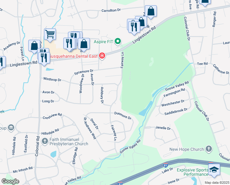 map of restaurants, bars, coffee shops, grocery stores, and more near 2096 Fairway Lane in Harrisburg