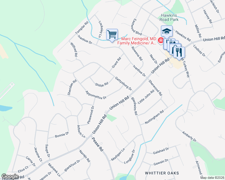 map of restaurants, bars, coffee shops, grocery stores, and more near 2 Shiloh Road in Manalapan Township